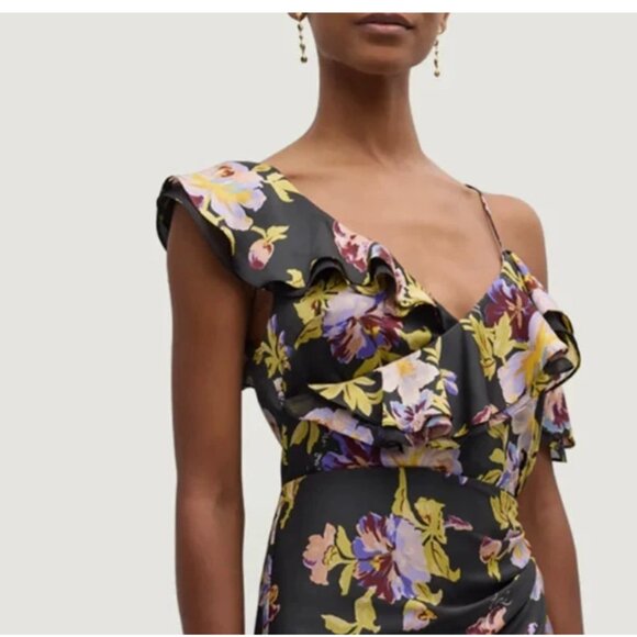 Cinq à Sept Nara One-Shoulder Ruffled Floral Midi-Dress - Picture 2 of 5